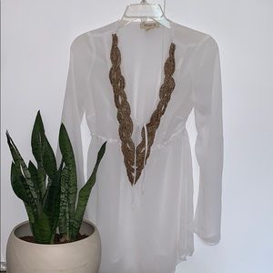 Arden B White Swim Cover Up Bronze detail Beading